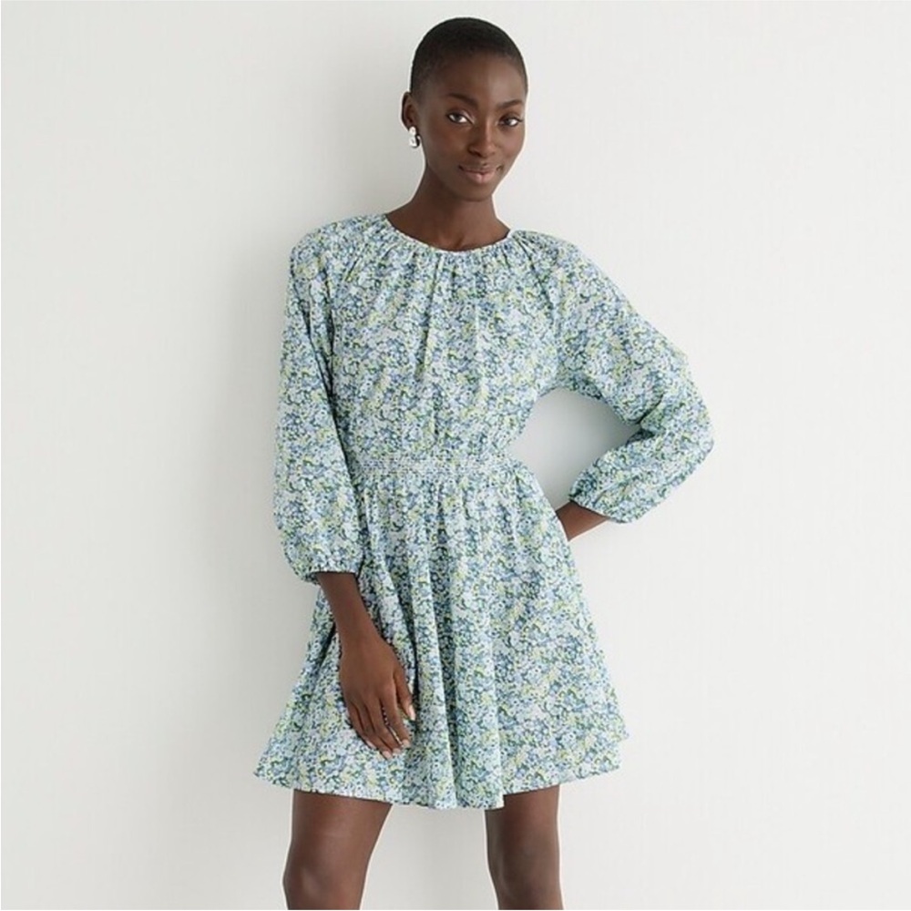 J. Crew Palermo smocked-waist mini dress in Liberty® Thorpe Hill fabric